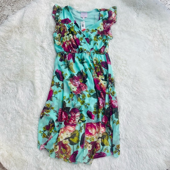 Romeo & Juliet Couture Mint Green Floral Hi Low Dress | Size L | NWT - Picture 7 of 9
